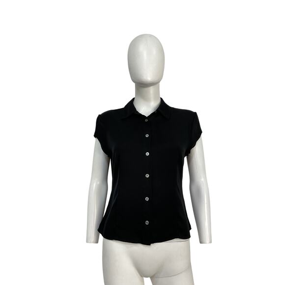 Theory Short Sleeve Black Silk Blouse Size M - Picture 2 of 4